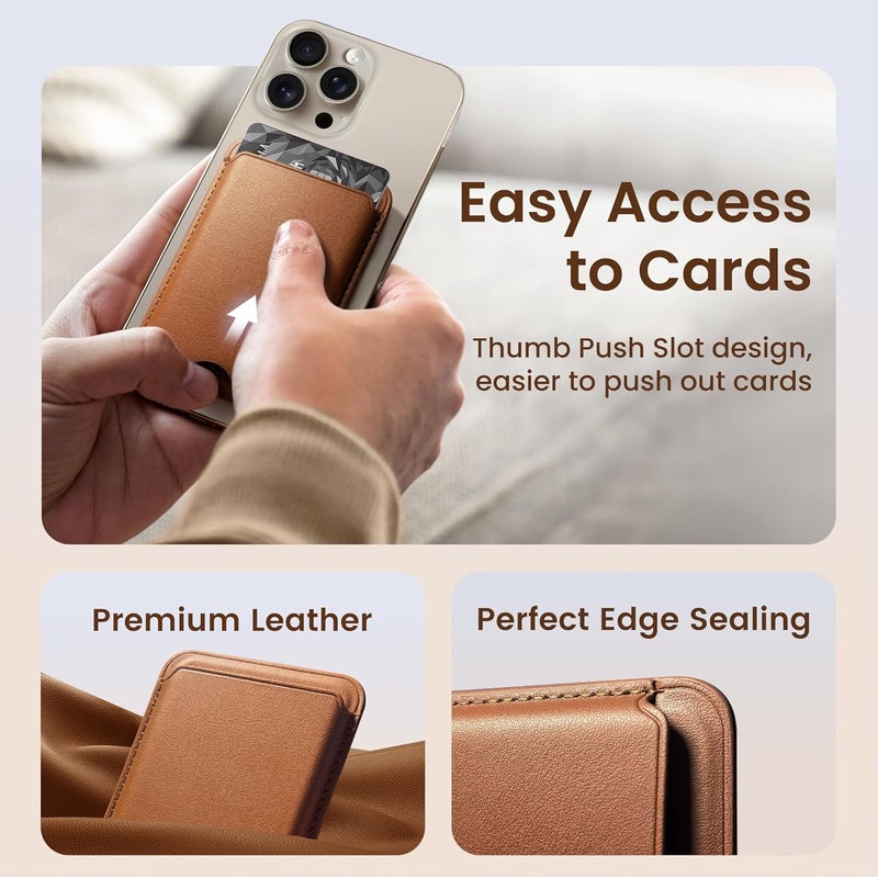 SOUNDBYTE Stronger Magnetic Wallet for iPhone 17/16/15/14/13/12 Series & for MagSafe Cases | N52 Magnet RFID Blocking Leather Magnetic Card Holder with Powerful Magnets | Holds 3 Cards | Dark Brown - Image 4
